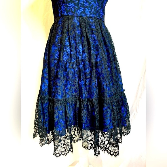 Moulinette Soeurs Black Lace Blue Dress Prom Wedding Guest Whimsigoth Size 0 - Picture 12 of 13